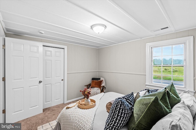 carpeted bedroom with a closet