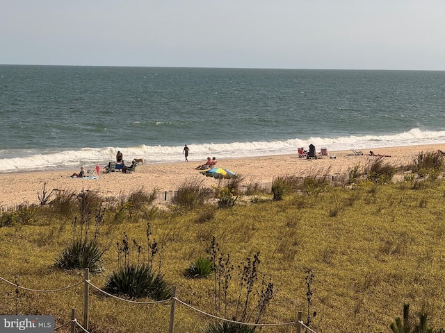 property view of water featuring a beach view