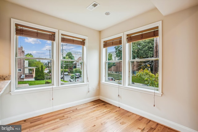 unfurnished room with light hardwood / wood-style floors and a wealth of natural light