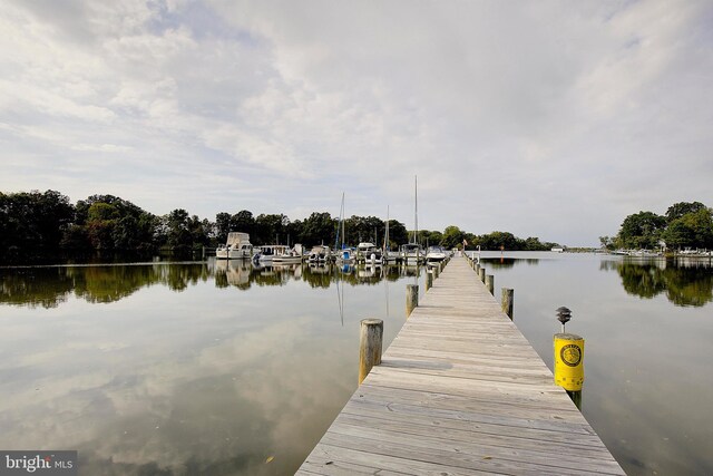 view of dock with a water view