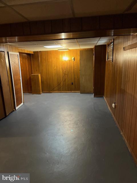 basement with wood walls