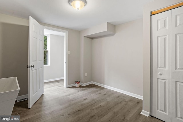 interior space featuring a closet and hardwood / wood-style floors