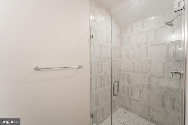 bathroom featuring a shower with door