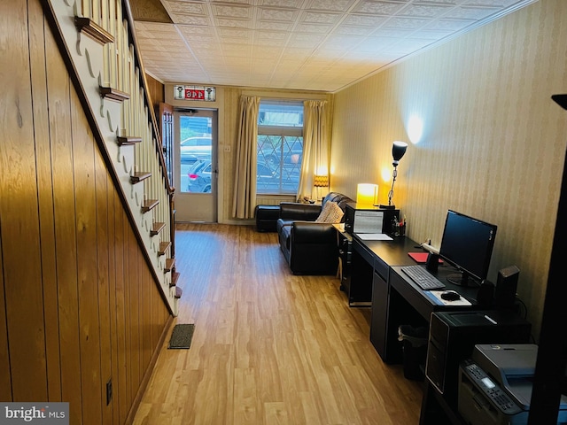 office space featuring light wood-type flooring