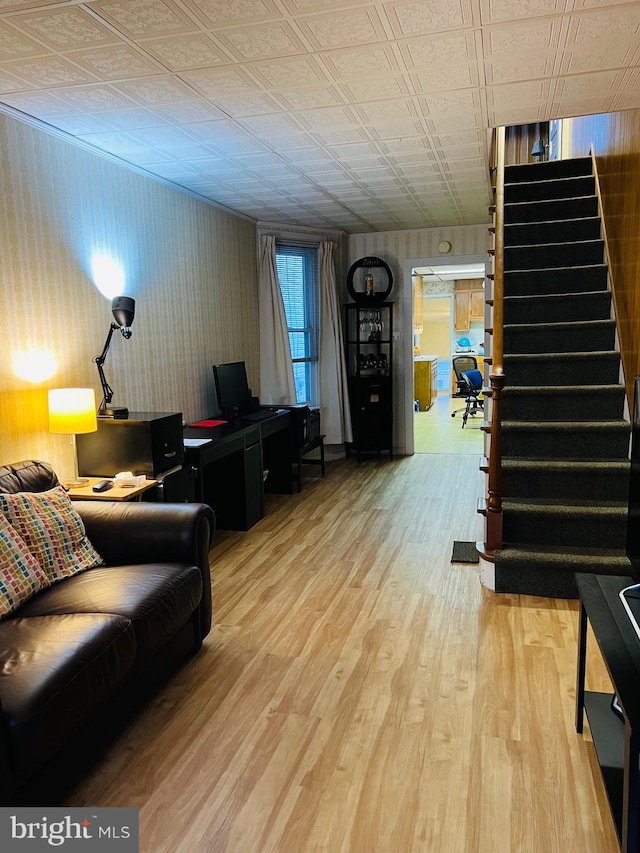 living room with wood-type flooring