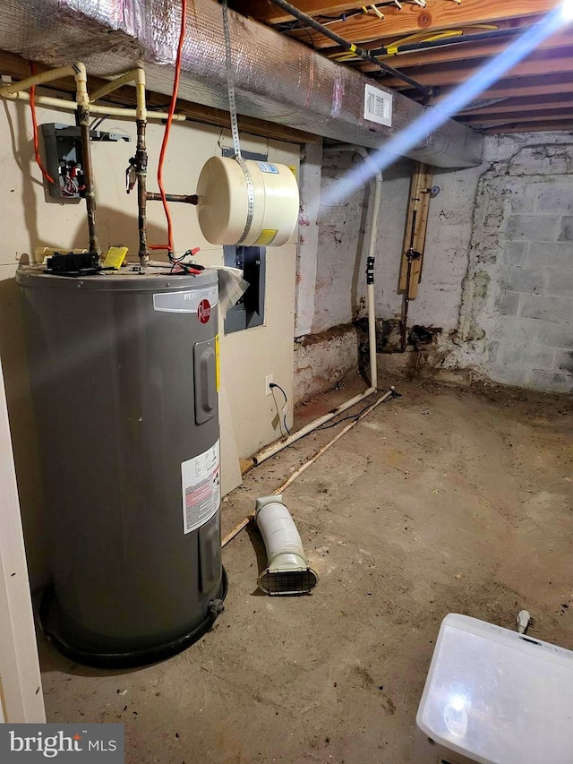 utility room with electric water heater