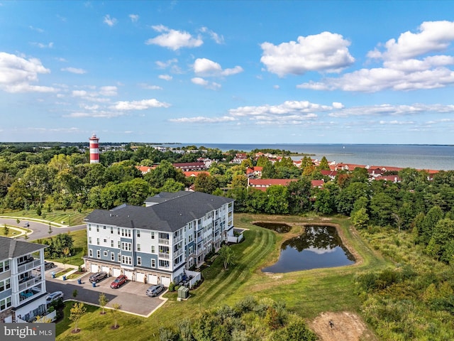 aerial view with a water view