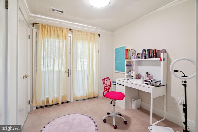 office featuring light colored carpet