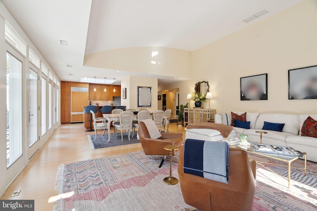 living room with light hardwood / wood-style floors and a wealth of natural light