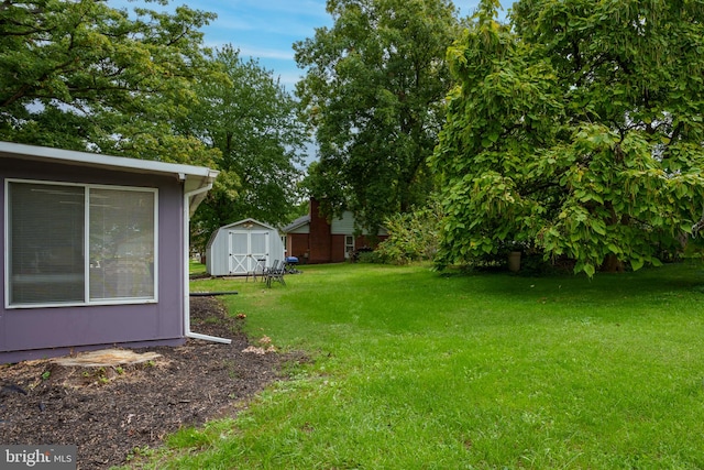 view of yard featuring a shed