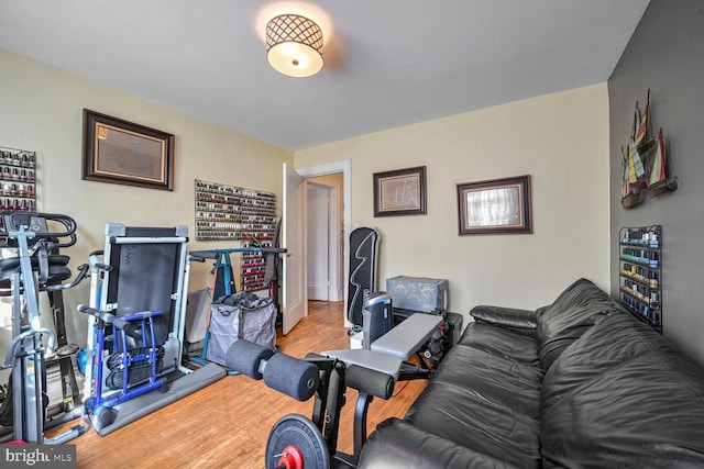 exercise area with hardwood / wood-style flooring