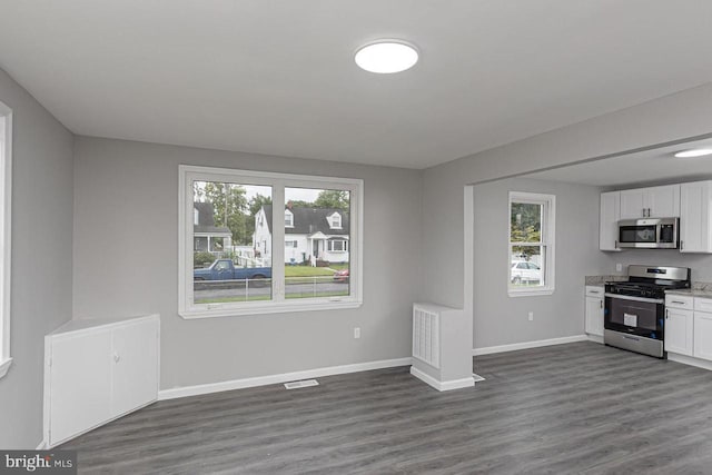 kitchen featuring white cabinets, appliances with stainless steel finishes, hardwood / wood-style floors, and a wealth of natural light