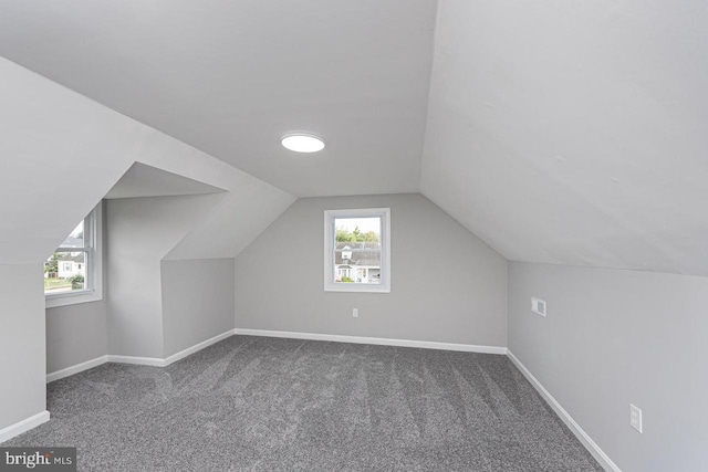 additional living space with lofted ceiling, carpet, and a healthy amount of sunlight