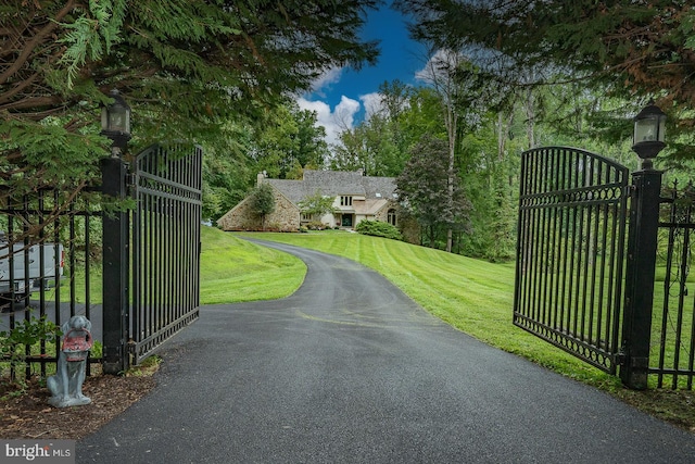 view of gate featuring a yard