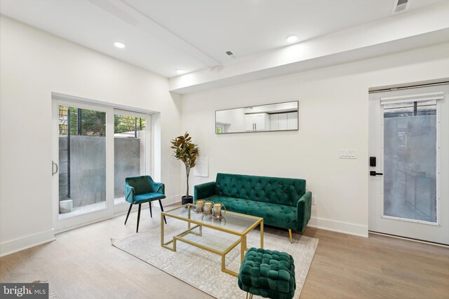 living room with hardwood / wood-style flooring