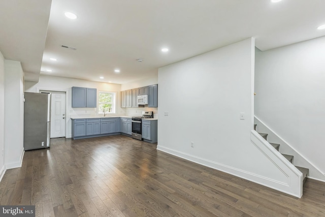 kitchen featuring stainless steel appliances, dark hardwood / wood-style floors, and sink