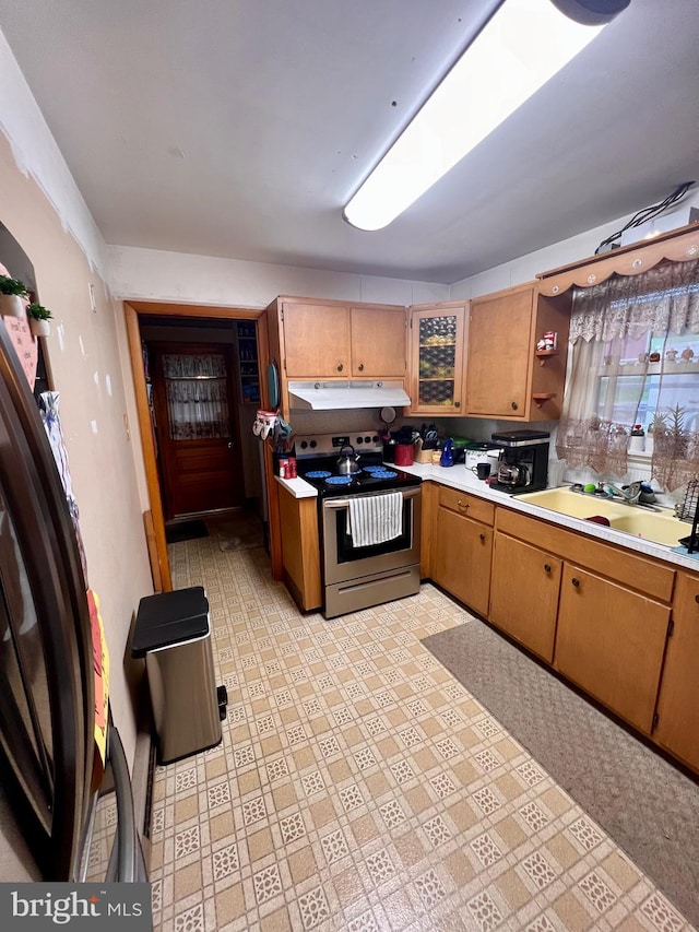 kitchen featuring stainless steel range with electric stovetop and sink