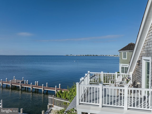 water view featuring a dock