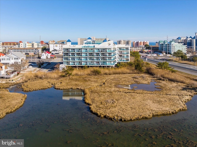 aerial view with a water view