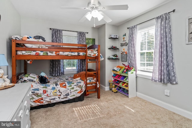 bedroom with carpet and ceiling fan