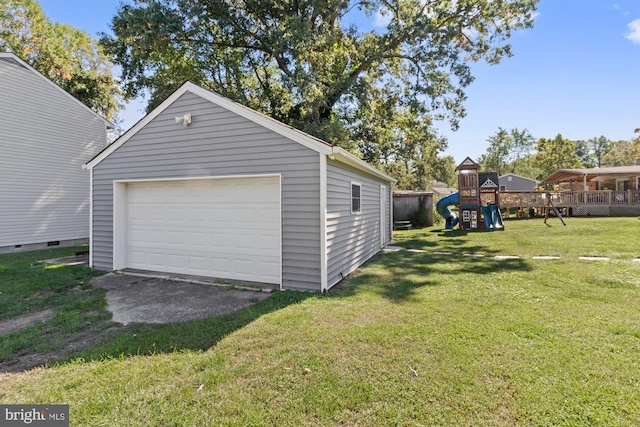 garage with a yard