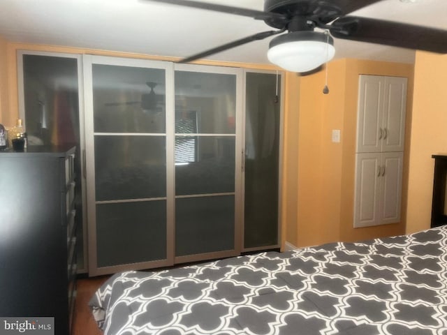 unfurnished bedroom with ceiling fan and carpet