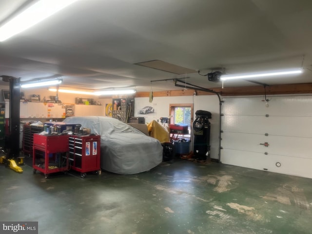 garage with a garage door opener