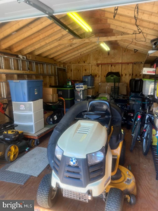 garage with wooden walls