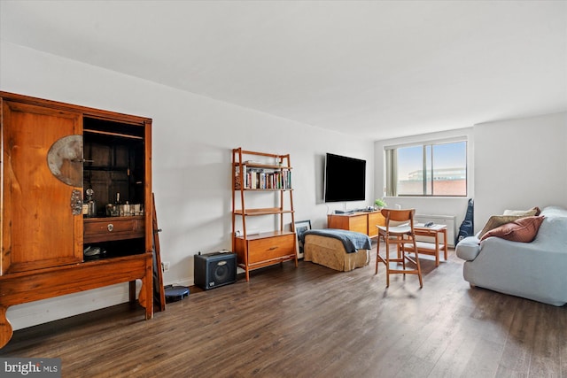 living room with dark wood-type flooring