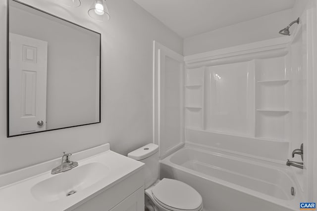 full bathroom with shower / bathing tub combination, vanity, and toilet