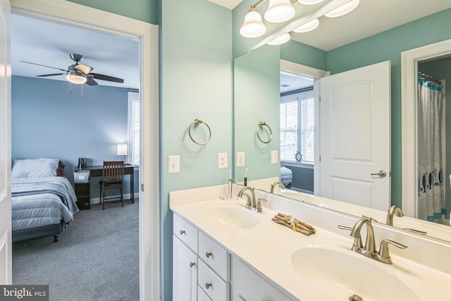 bathroom with vanity and ceiling fan