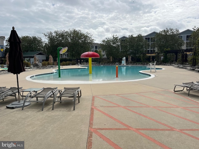 view of swimming pool with a patio