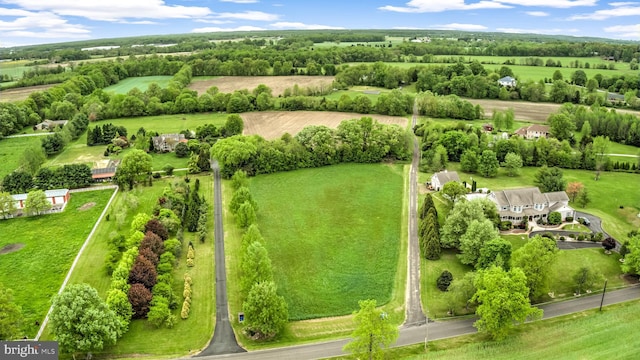 birds eye view of property featuring a rural view