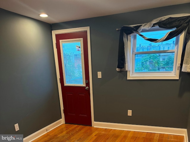 doorway to outside with wood-type flooring