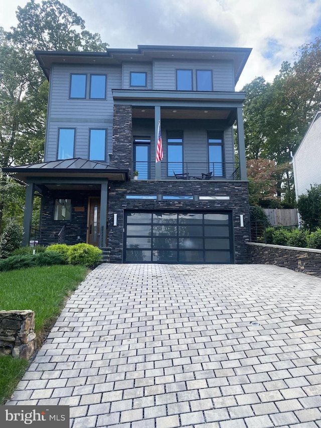 contemporary home featuring a garage