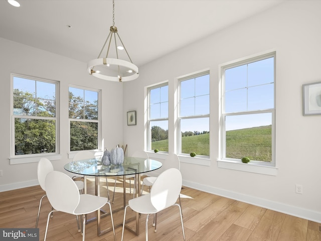 dining area featuring light wood-type flooring