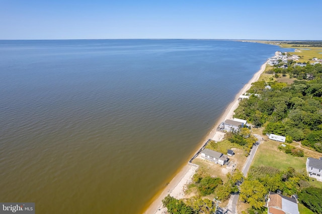 aerial view featuring a beach view and a water view