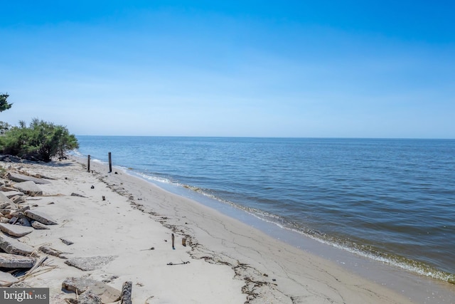 view of water feature with a view of the beach