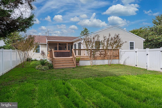 view of yard with a wooden deck