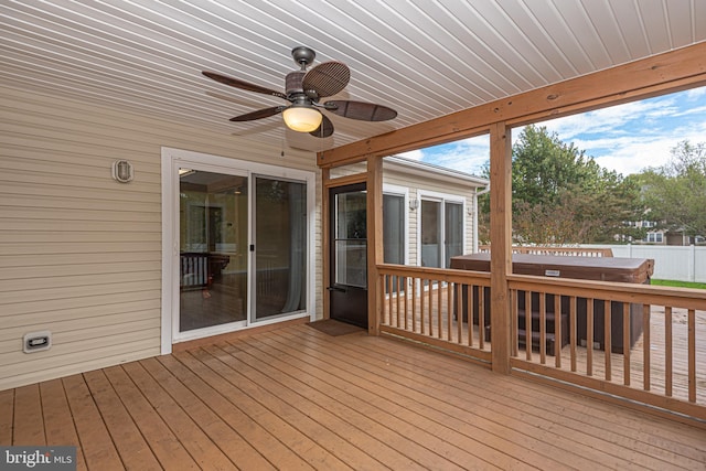 wooden terrace with ceiling fan