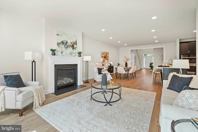 living room with light hardwood / wood-style flooring