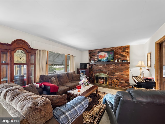 living room with a fireplace