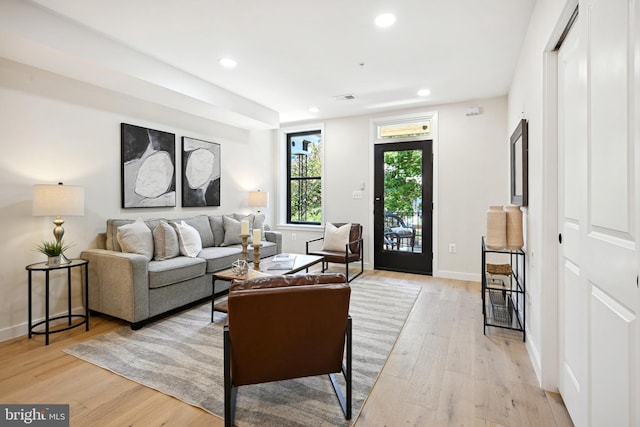 living room featuring light hardwood / wood-style floors