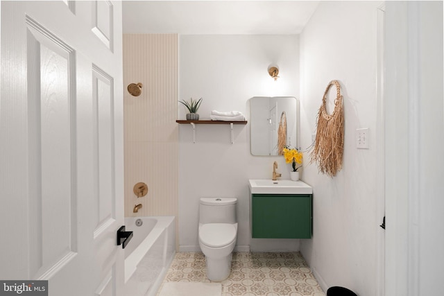 full bathroom featuring vanity, toilet, and  shower combination