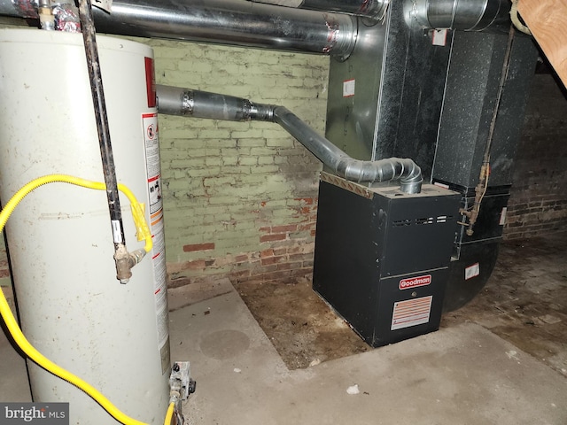 utilities with gas water heater and heating unit