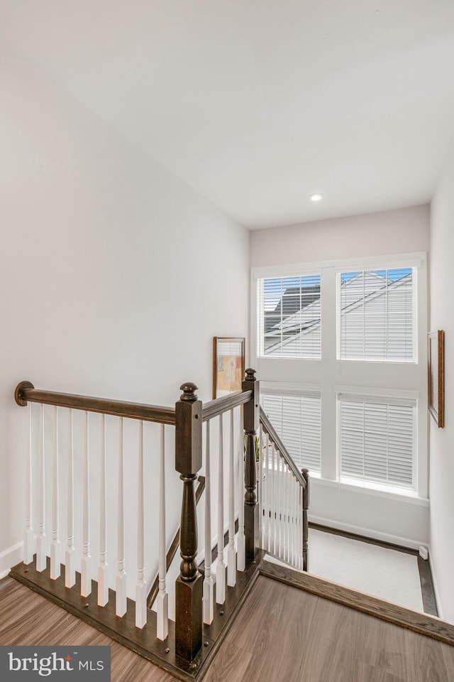 stairway featuring hardwood / wood-style floors