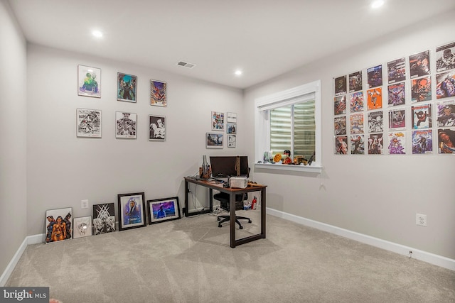 view of carpeted office space