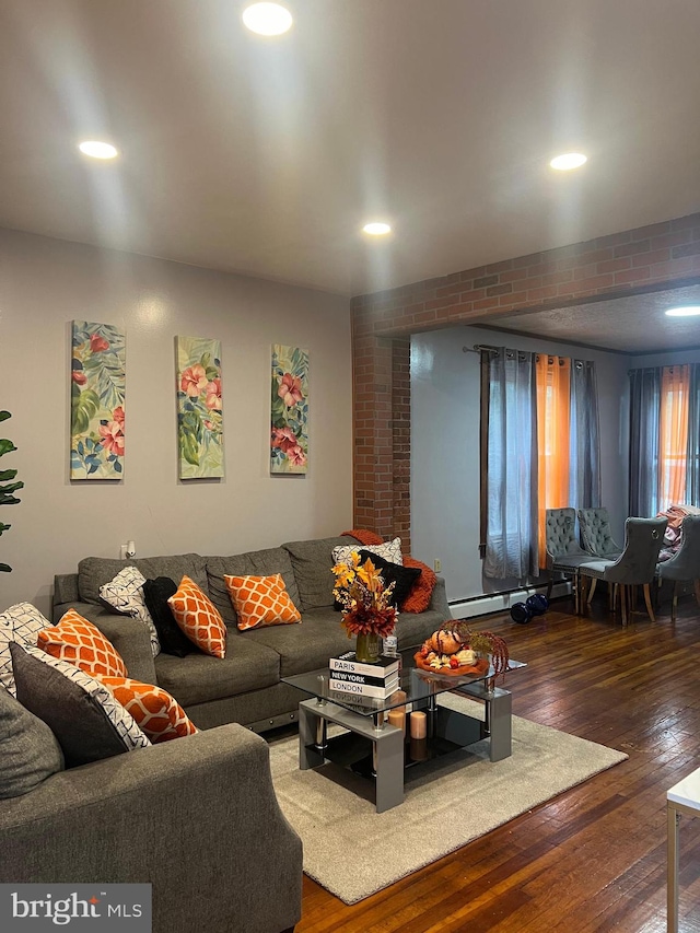 living room with dark wood-type flooring