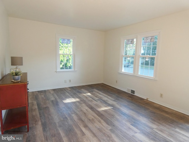 unfurnished room featuring dark wood-type flooring