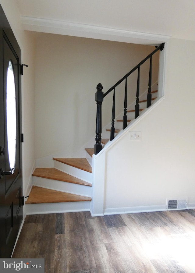 staircase featuring hardwood / wood-style floors and a wealth of natural light